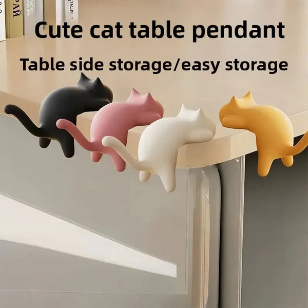 خطافات مفاتيح بتصميم قطة مرحة لحافة مكتب الطاولة، تنظيم حقائب المكتب، ديكور منزلي كاواي، إكسسوار لطيف موفر للمساحة